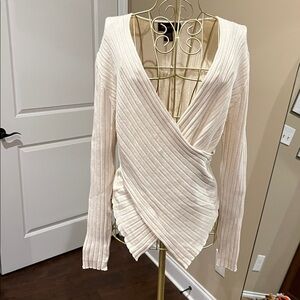 Women’s Preppy Vintage Wrapped Sweater Ribbed V Neck with Long Sleeves